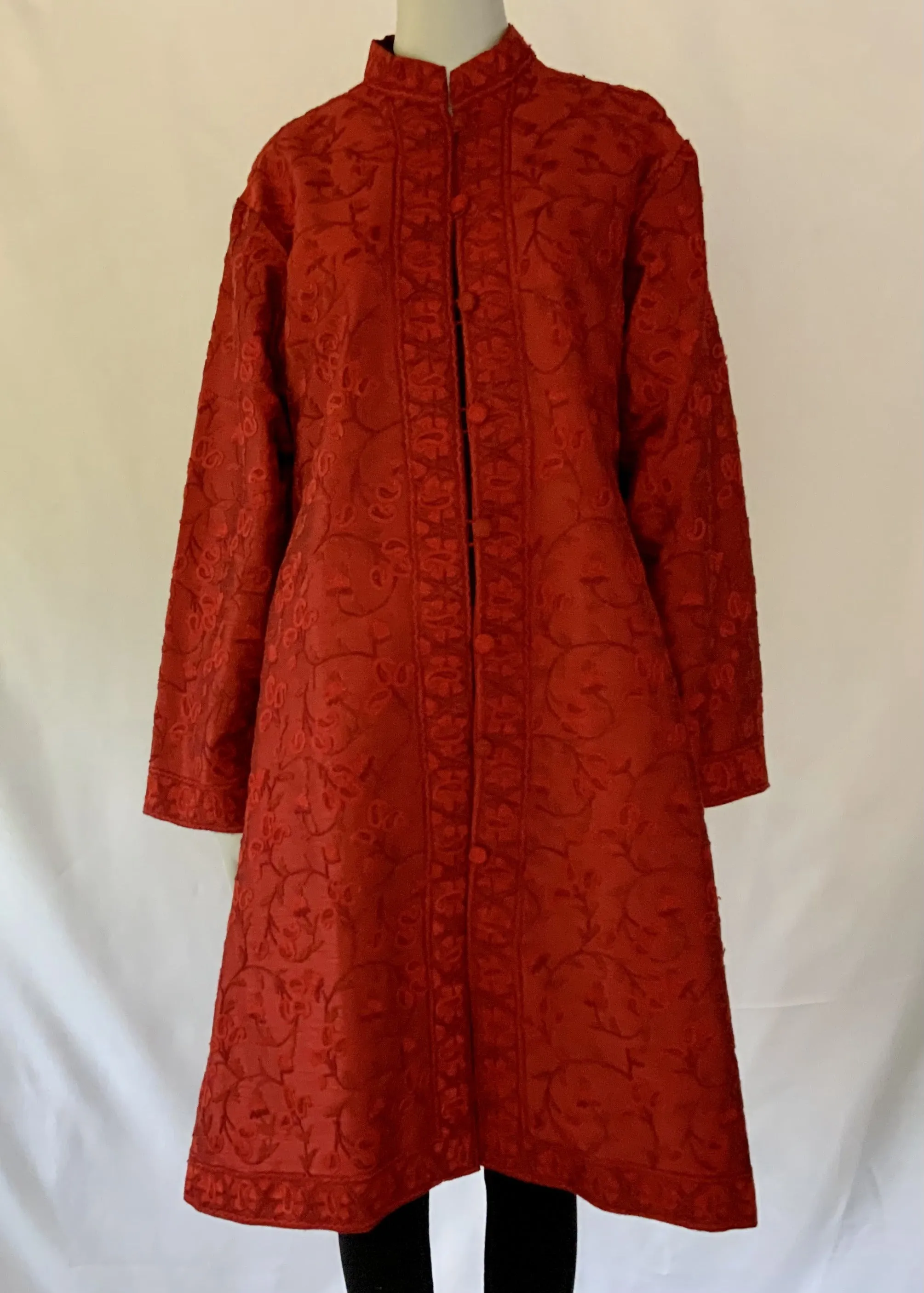 Hand Embroidered Long Jacket -  Red