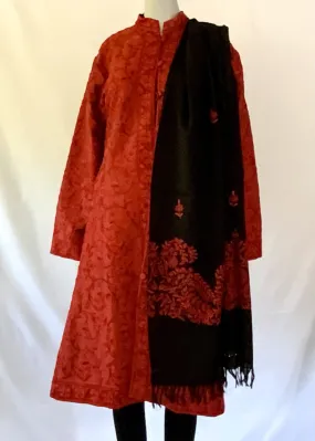 Hand Embroidered Long Jacket -  Red