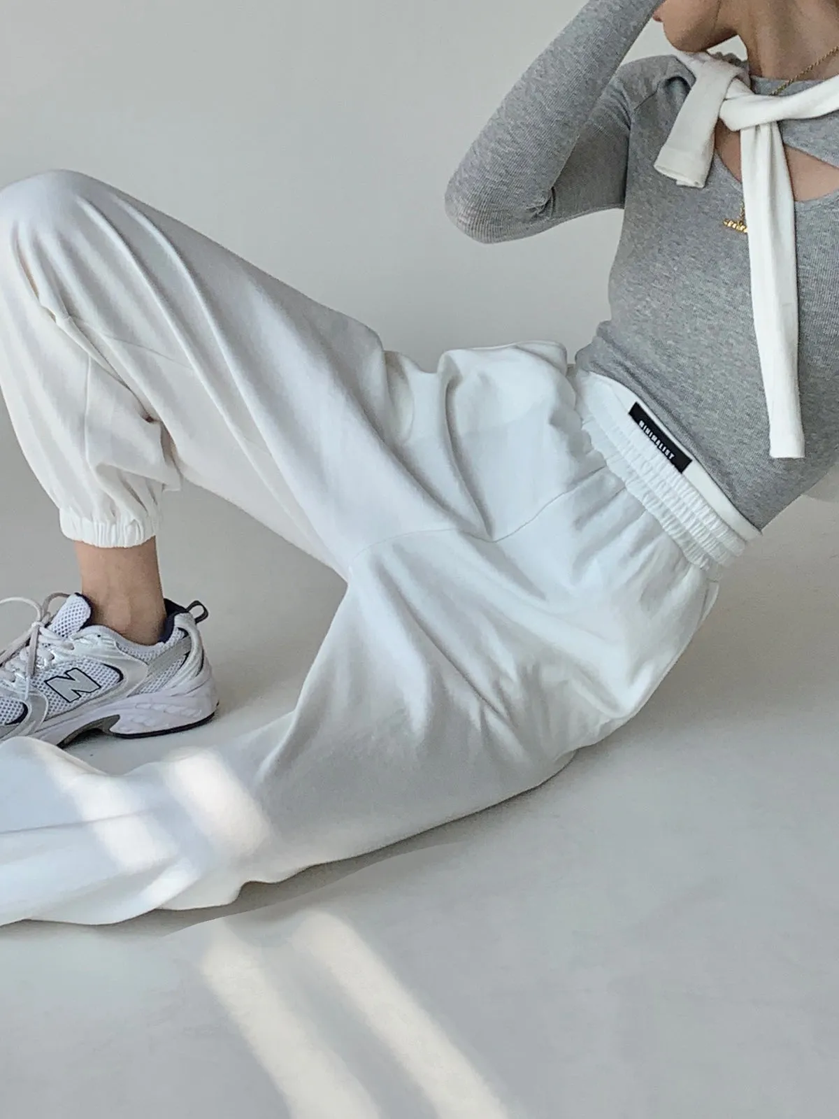 High Rise Banded Jogger - White