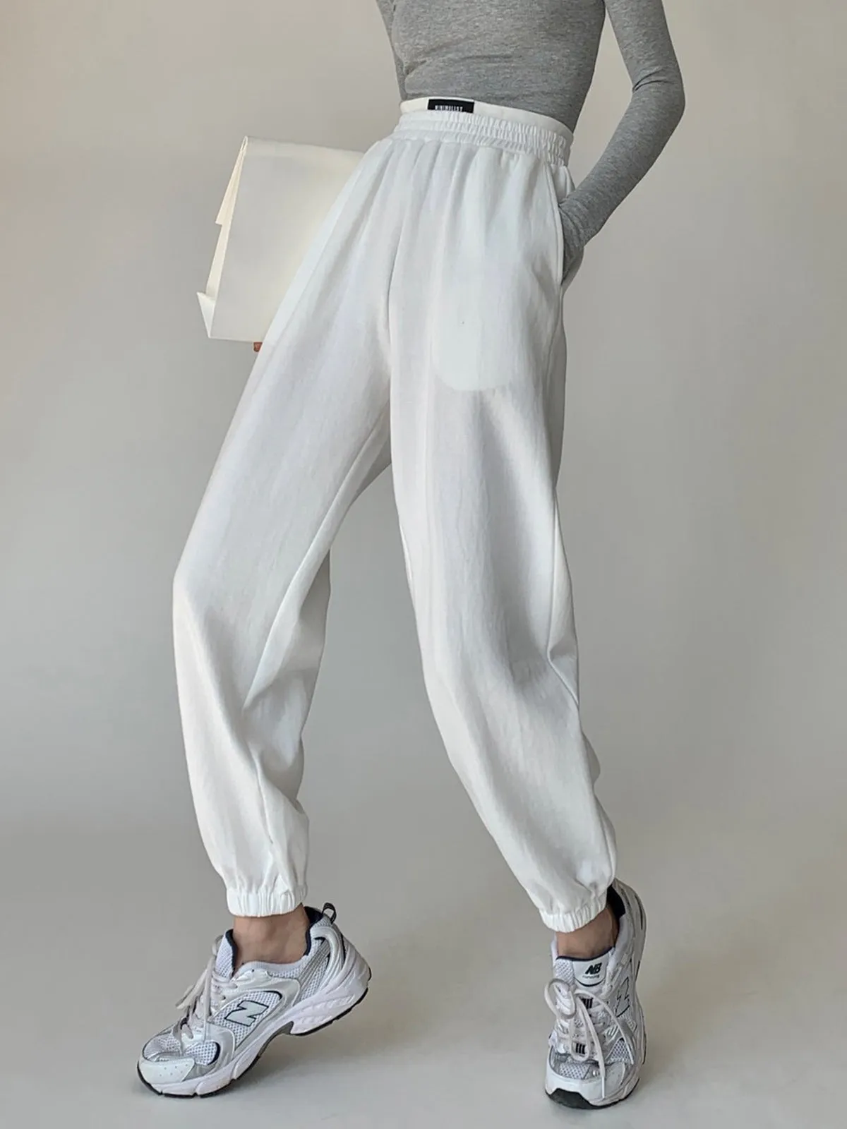 High Rise Banded Jogger - White