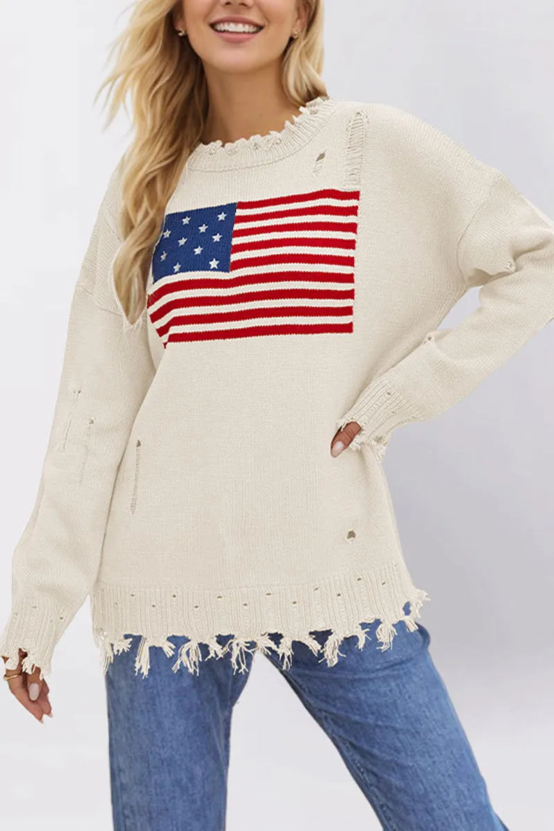 HWR1131 Stars & Stripes Distressed Sweater