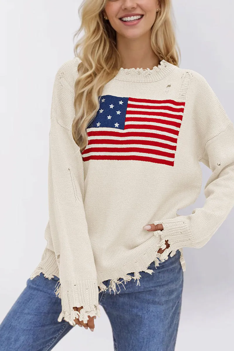 HWR1131 Stars & Stripes Distressed Sweater