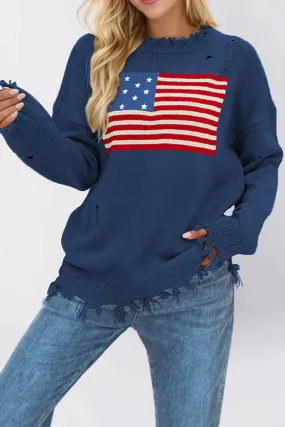 HWR1131 Stars & Stripes Distressed Sweater