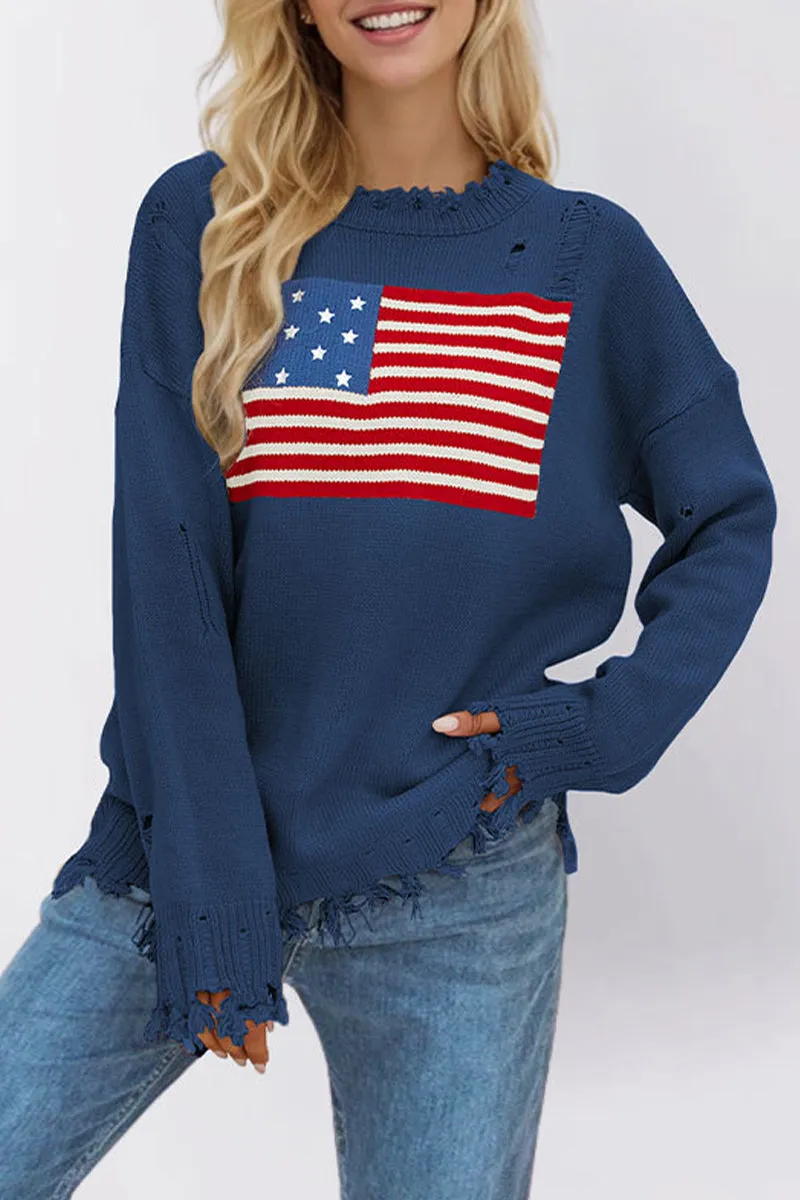 HWR1131 Stars & Stripes Distressed Sweater