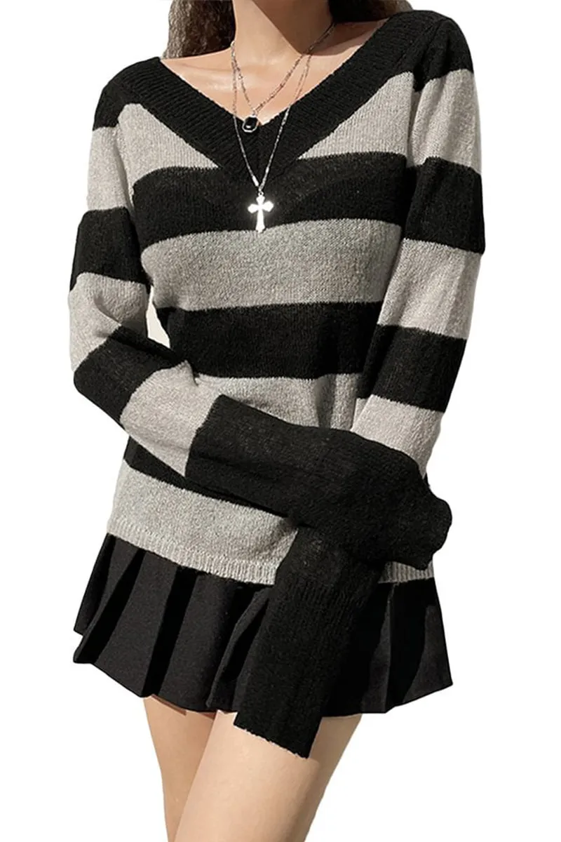 HWS1218 Striped V-Neck Sweater