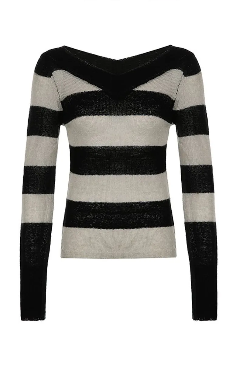 HWS1218 Striped V-Neck Sweater