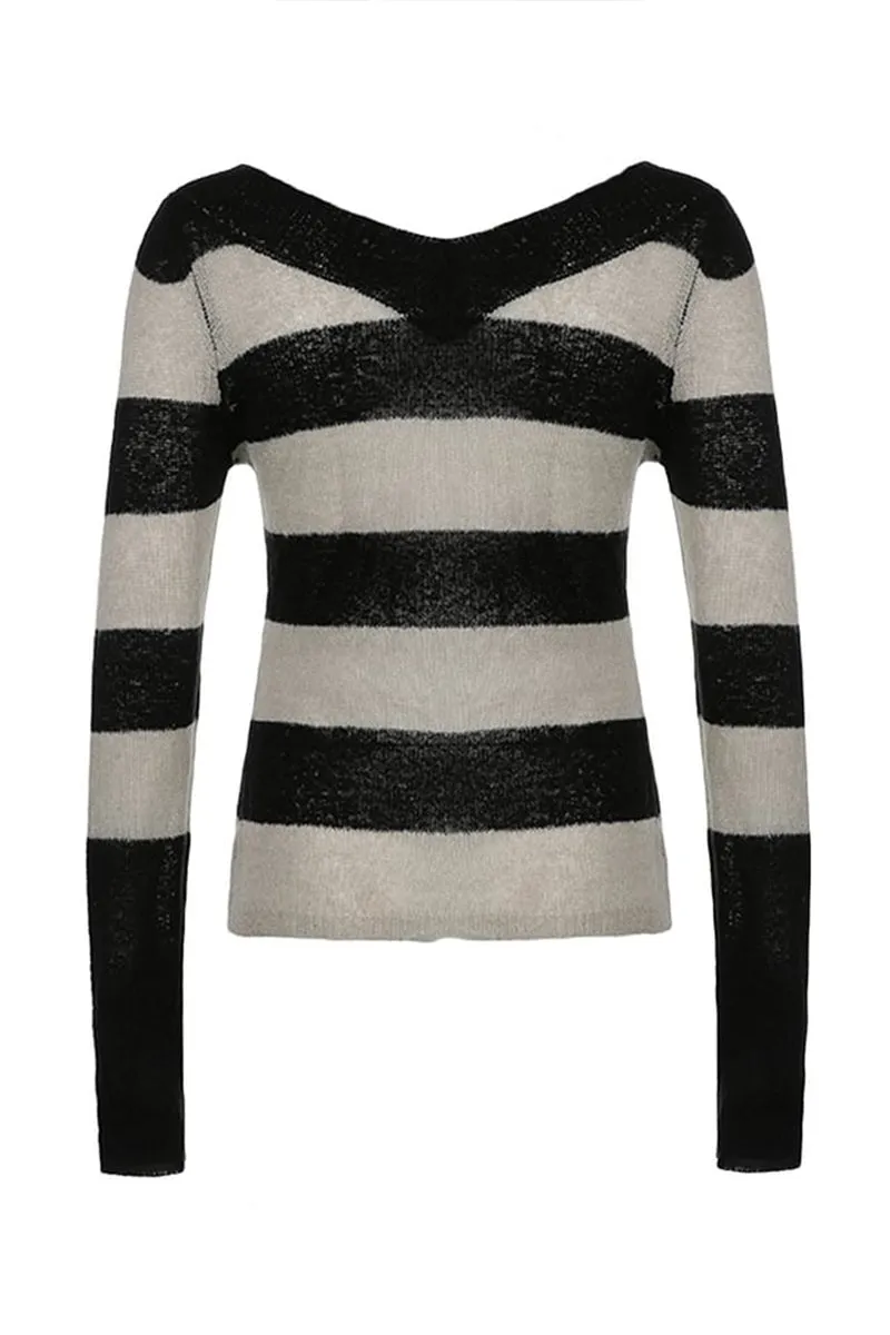 HWS1218 Striped V-Neck Sweater