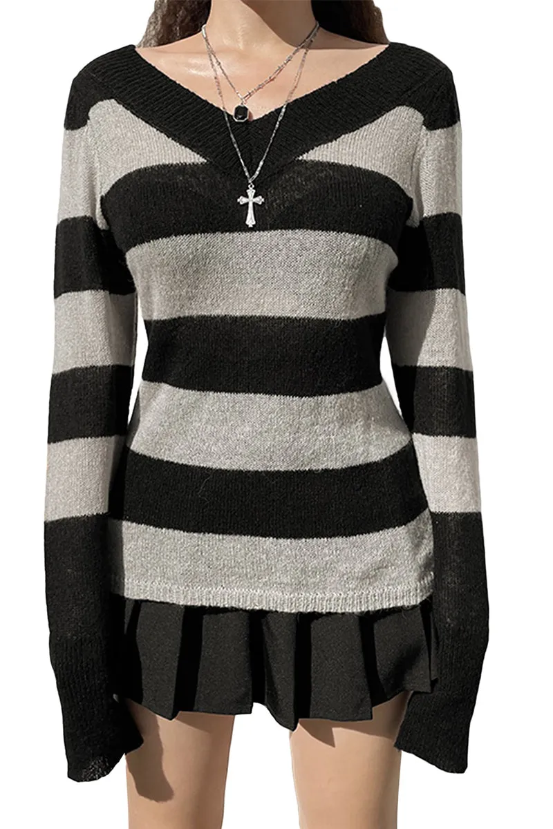 HWS1218 Striped V-Neck Sweater