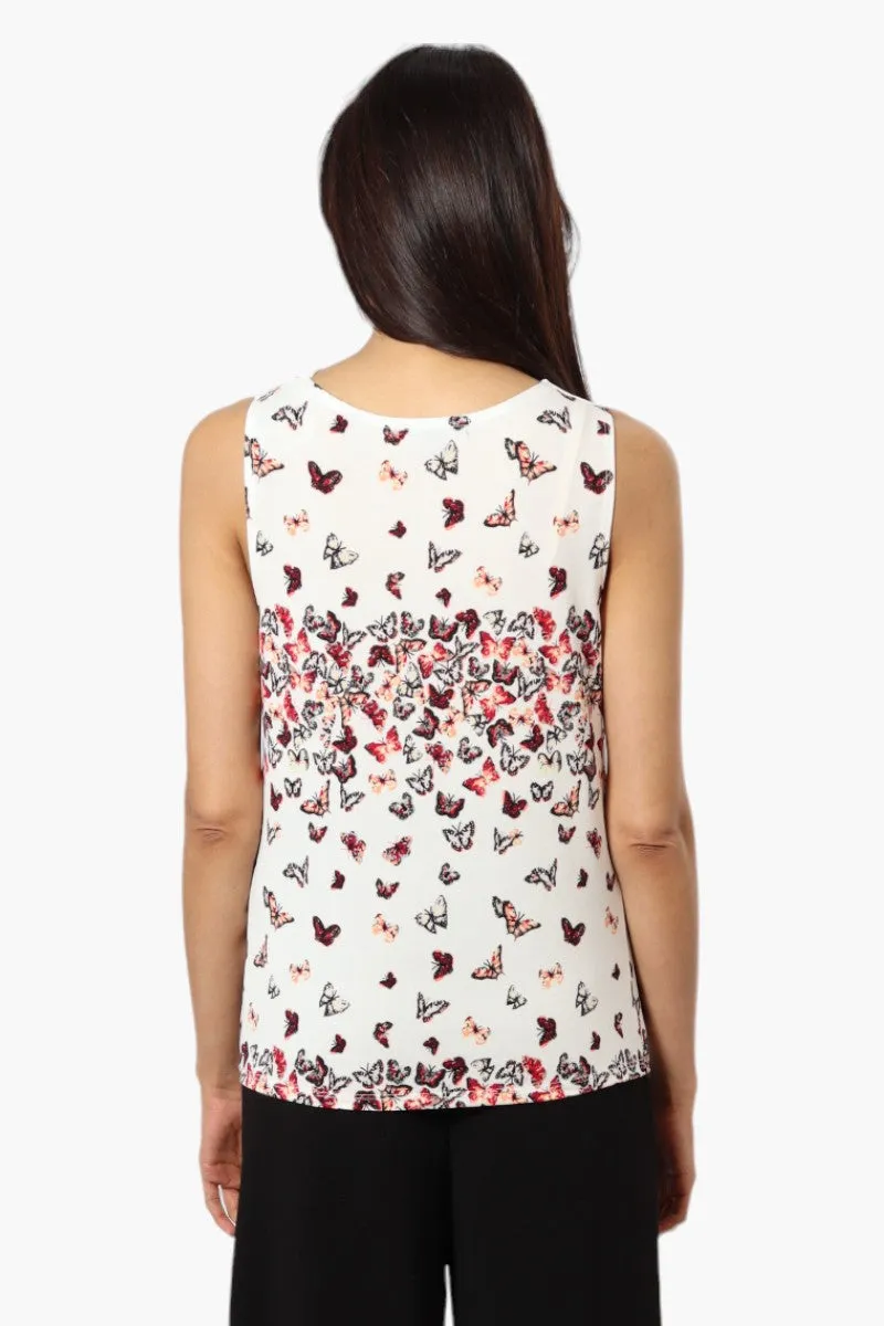 Impress Butterfly Pattern Cowl Neck Tank Top - White