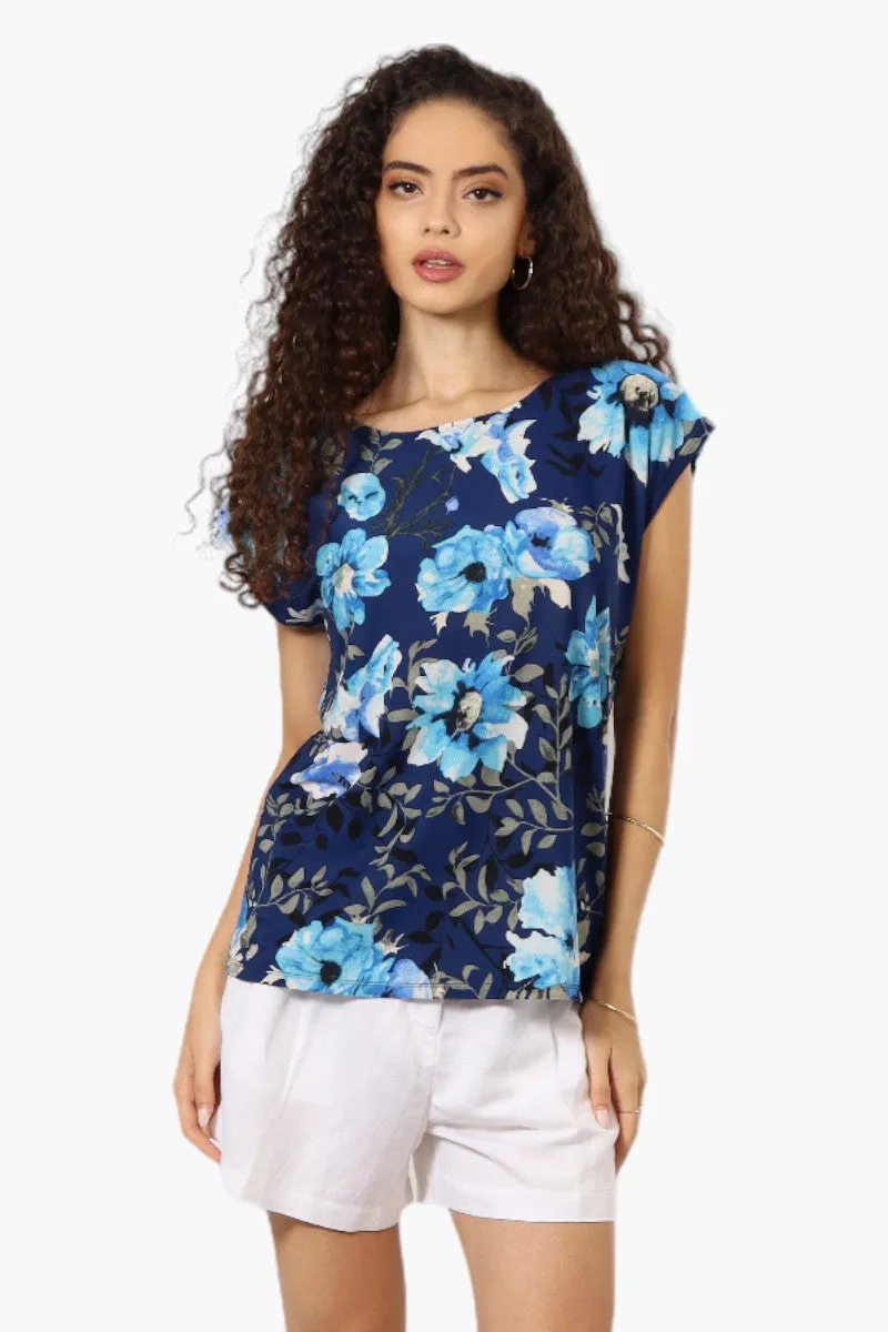 Impress Floral Cap Sleeve Tee - Navy