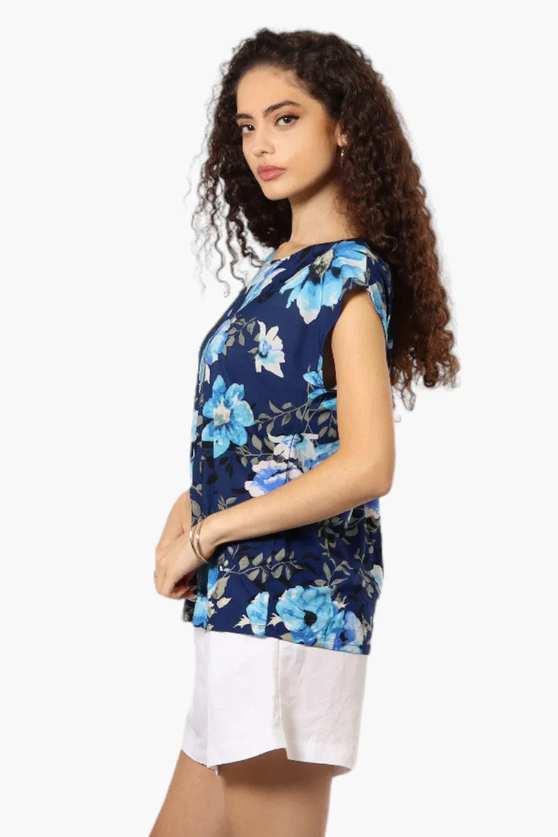 Impress Floral Cap Sleeve Tee - Navy