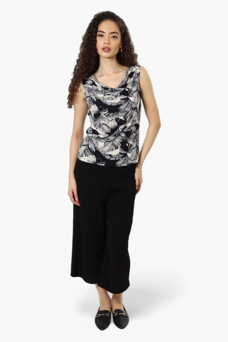 Impress Leaf Pattern Cowl Neck Tank Top - Navy