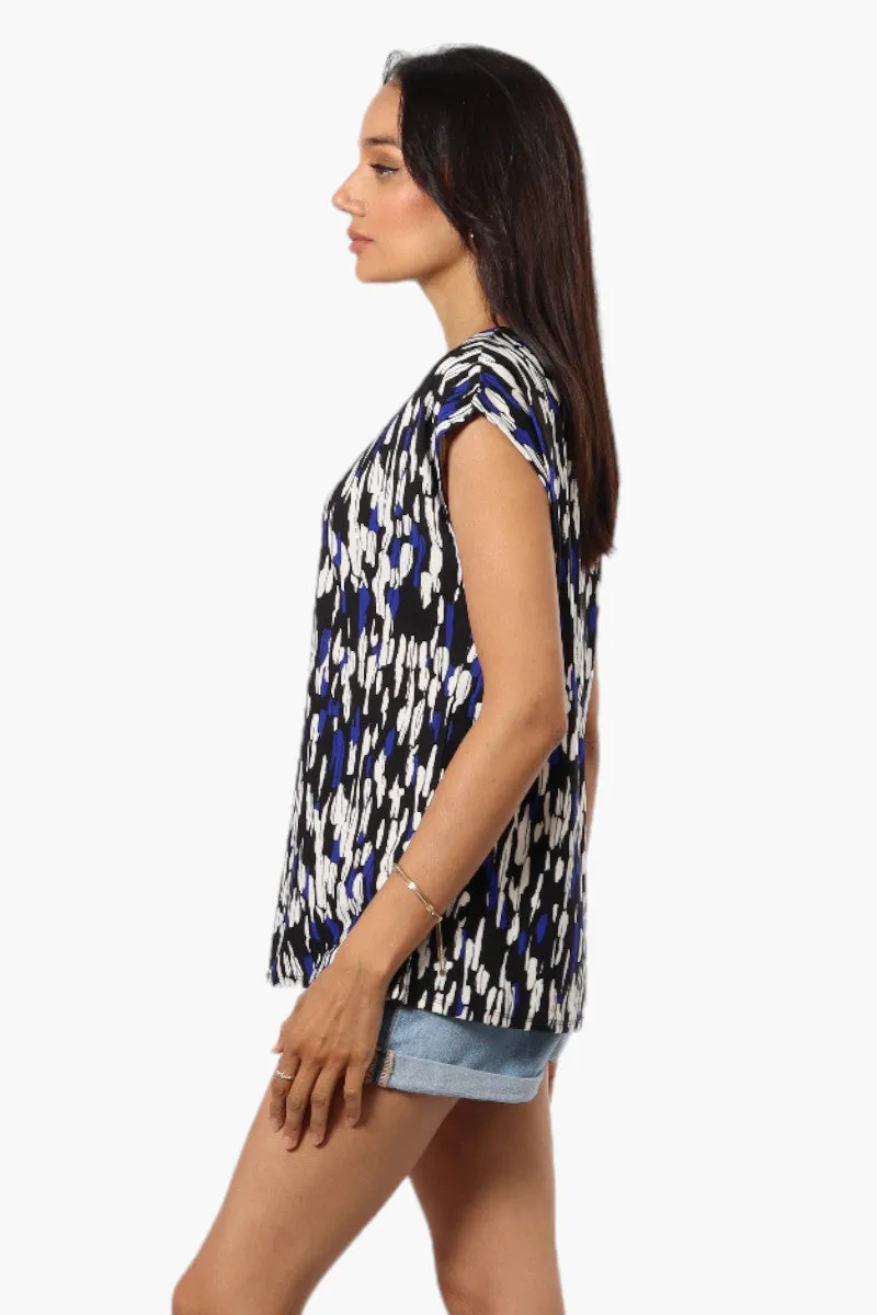 Impress Patterned Cap Sleeve Tee - Black