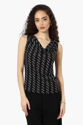 Impress Striped Cowl Neck Tank Top - Black