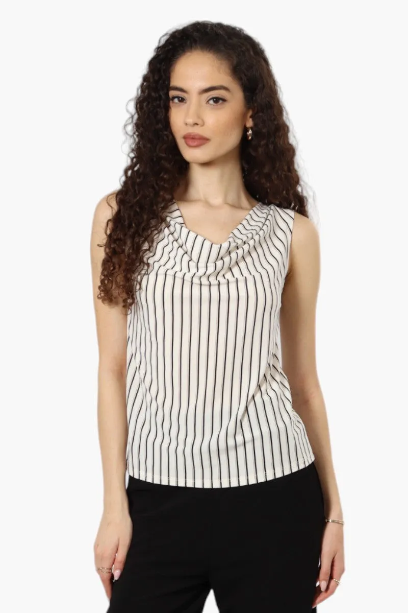 Impress Striped Cowl Neck Tank Top - White