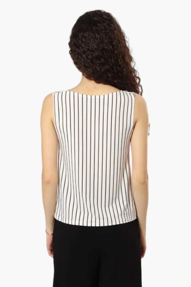 Impress Striped Cowl Neck Tank Top - White