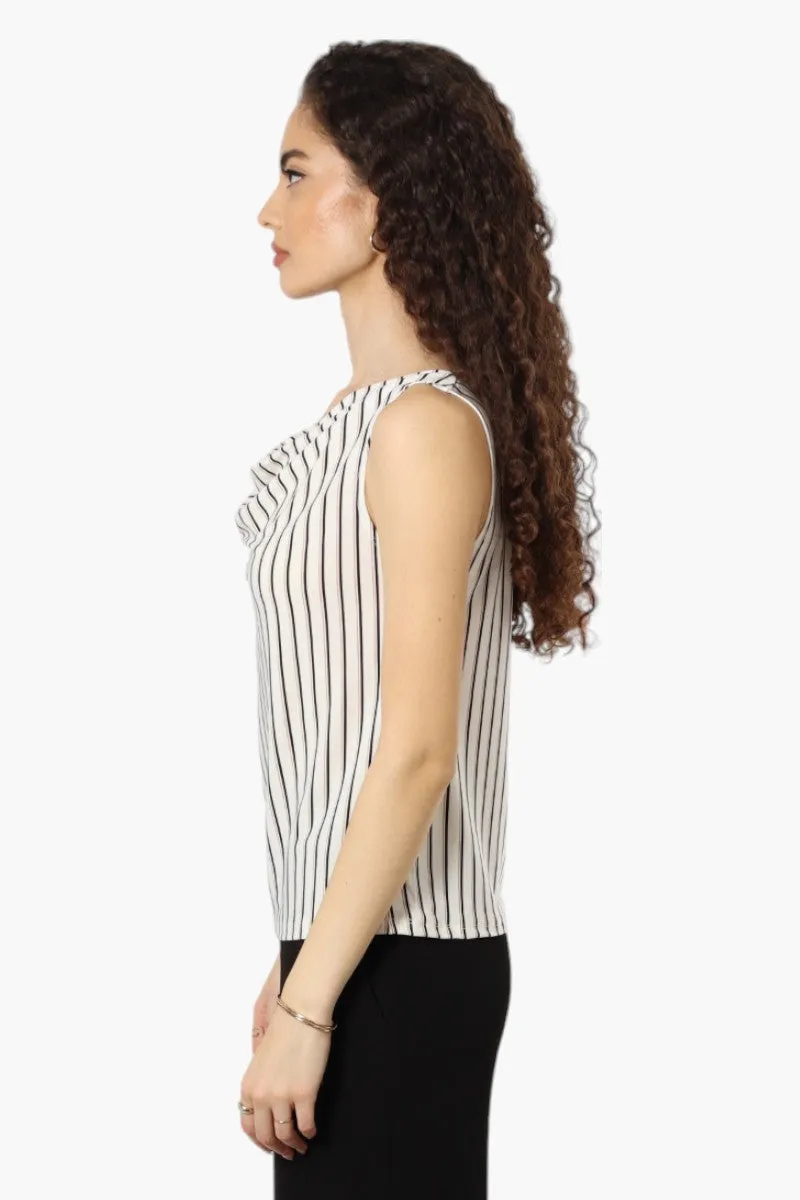 Impress Striped Cowl Neck Tank Top - White