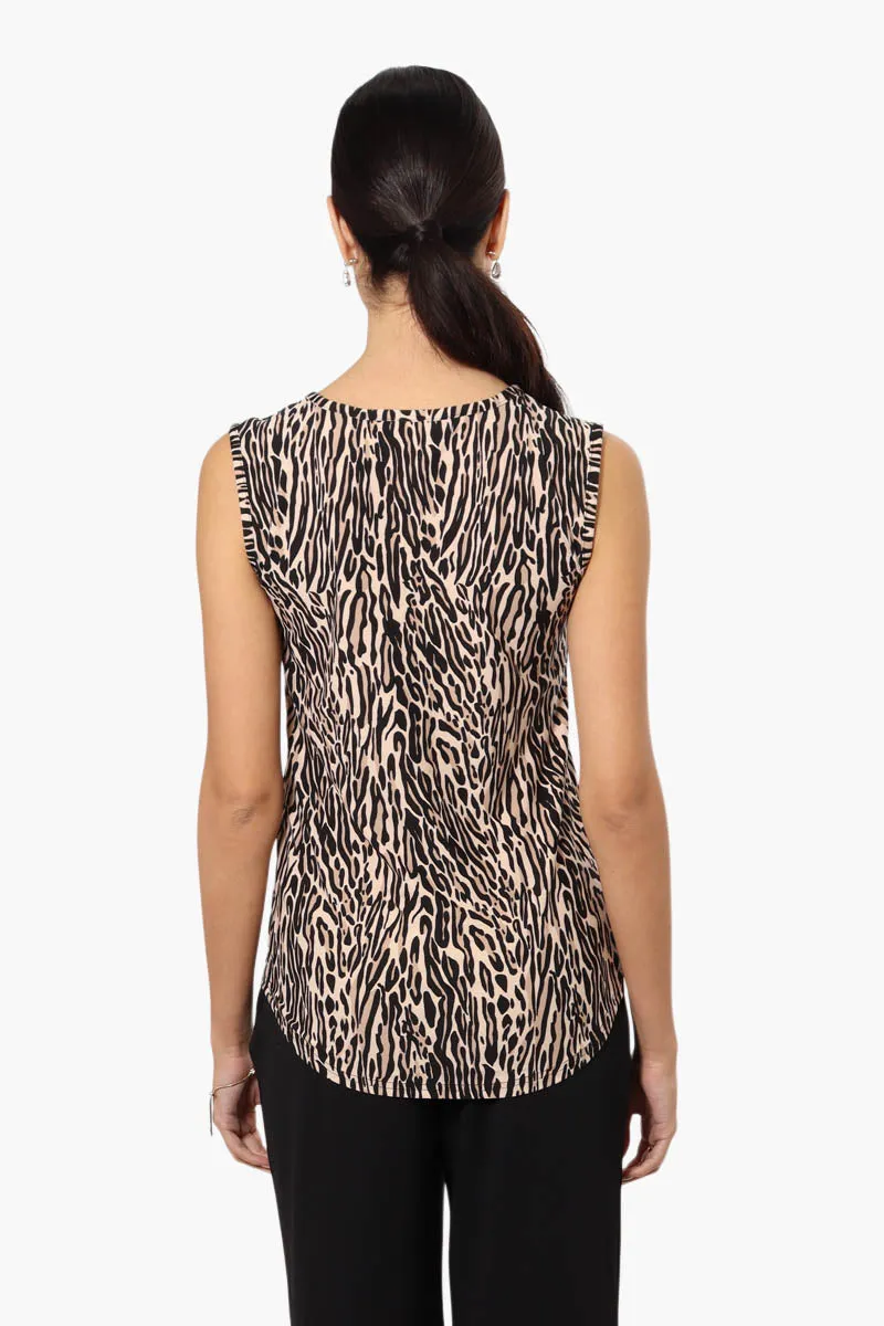 International INC Company Leopard Print Front Zip Tank Top - Beige