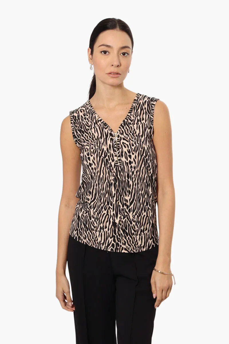 International INC Company Leopard Print Front Zip Tank Top - Beige