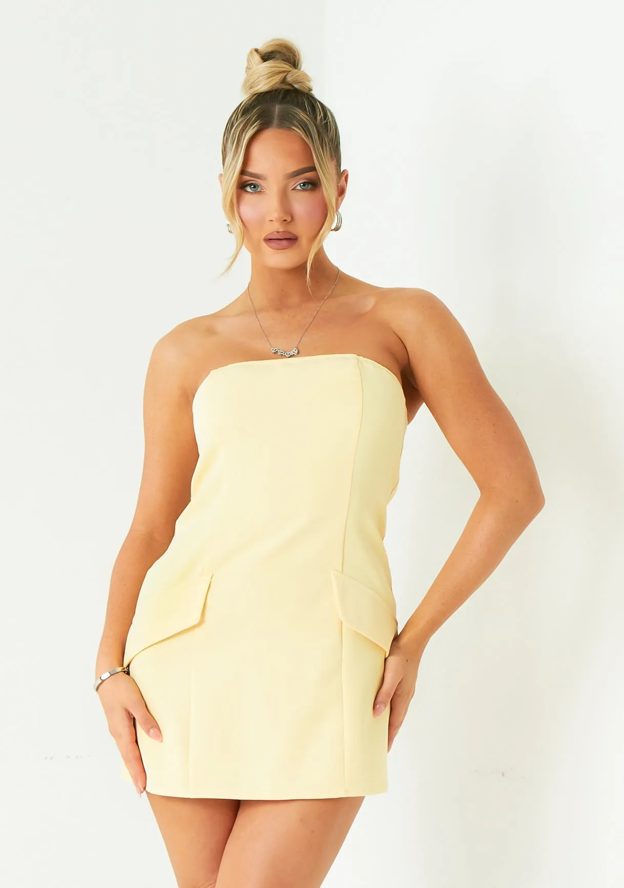 Jasmine Lemon Tailored Bandeau Mini Dress