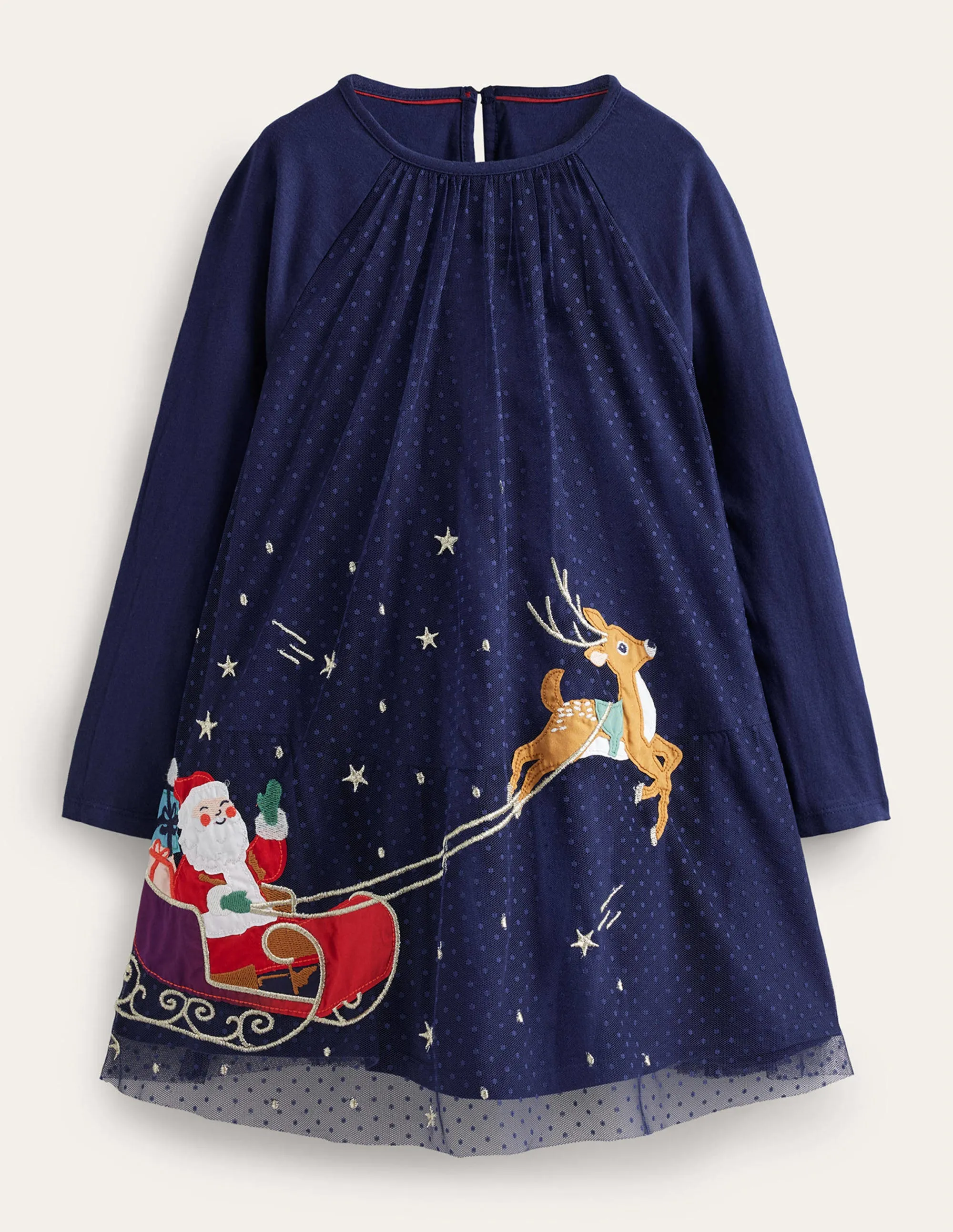 Jersey Tulle Applique Dress-College Navy Sleigh