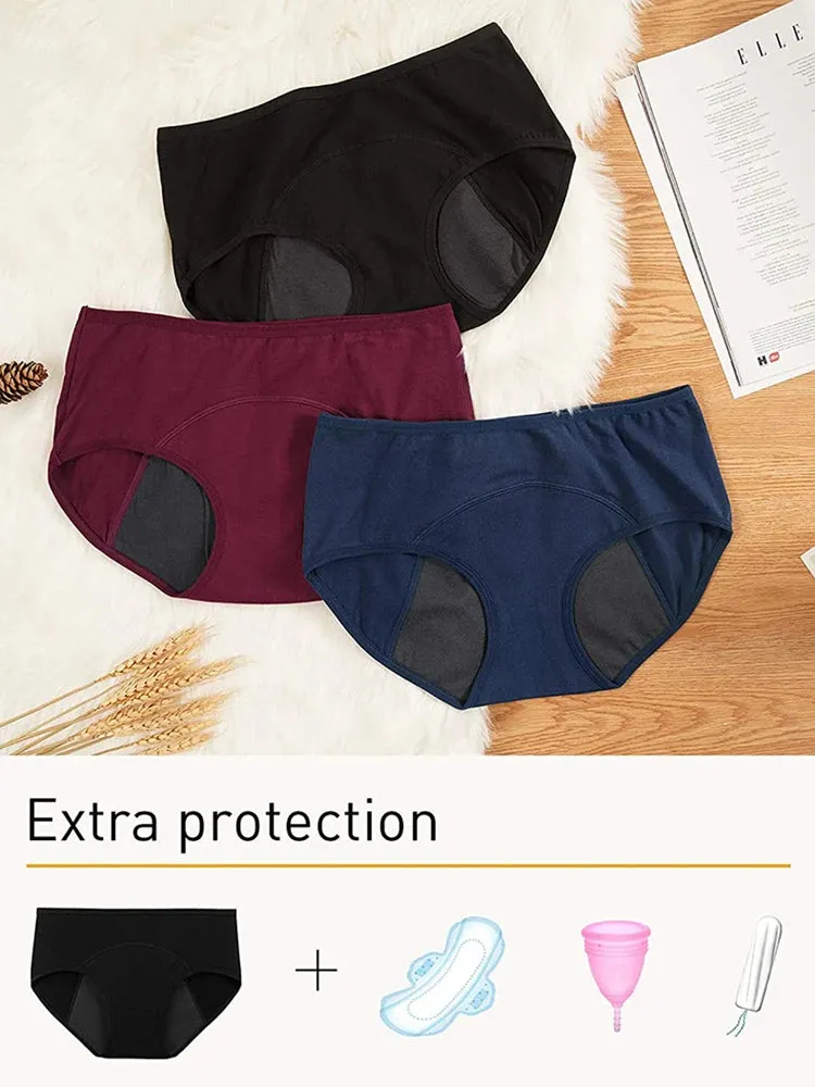 Leak-Proof Menstrual Panties for Women, Plus Size Cotton Period Underwear, XS-3XL