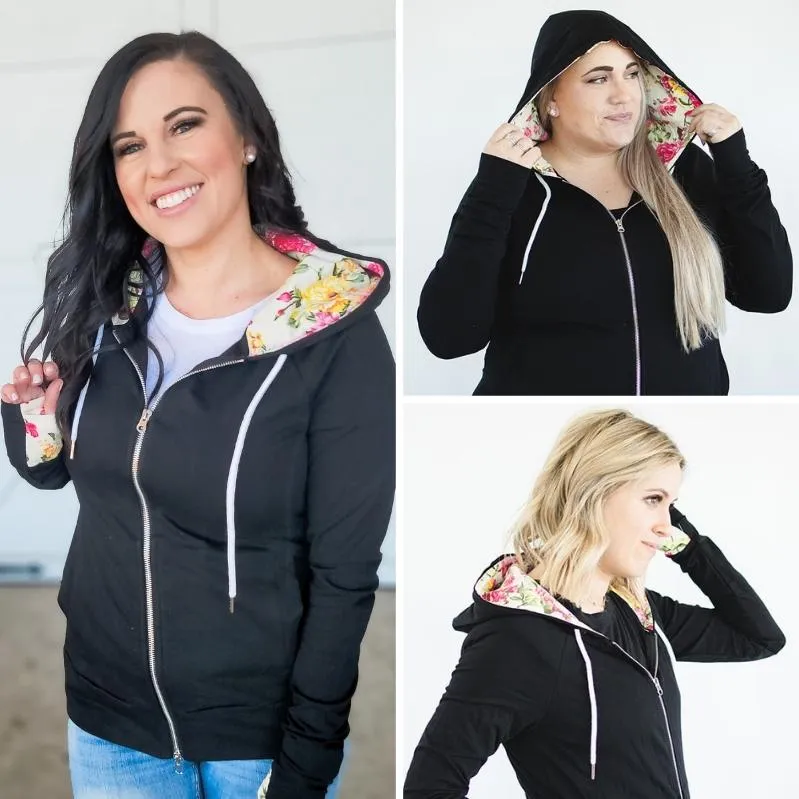 Lexi Black Floral Viral Hoodie