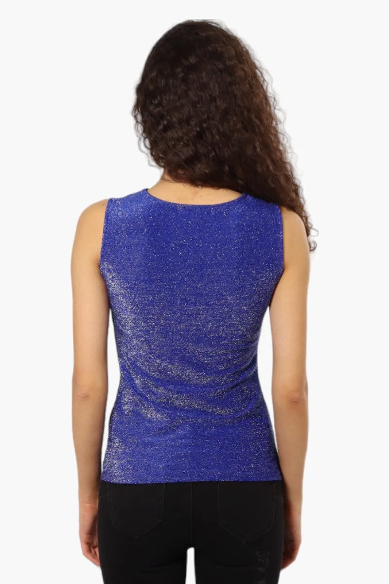 Limite Lurex Cowl Neck Tank Top - Blue