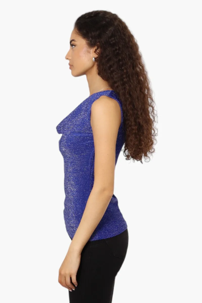 Limite Lurex Cowl Neck Tank Top - Blue