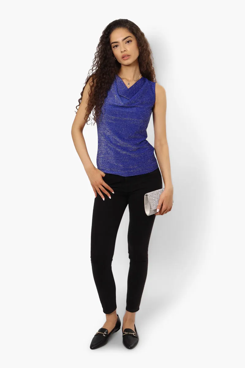 Limite Lurex Cowl Neck Tank Top - Blue