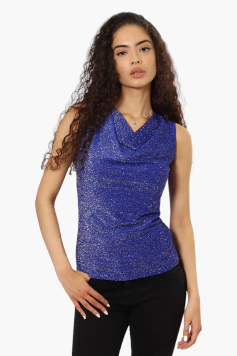 Limite Lurex Cowl Neck Tank Top - Blue