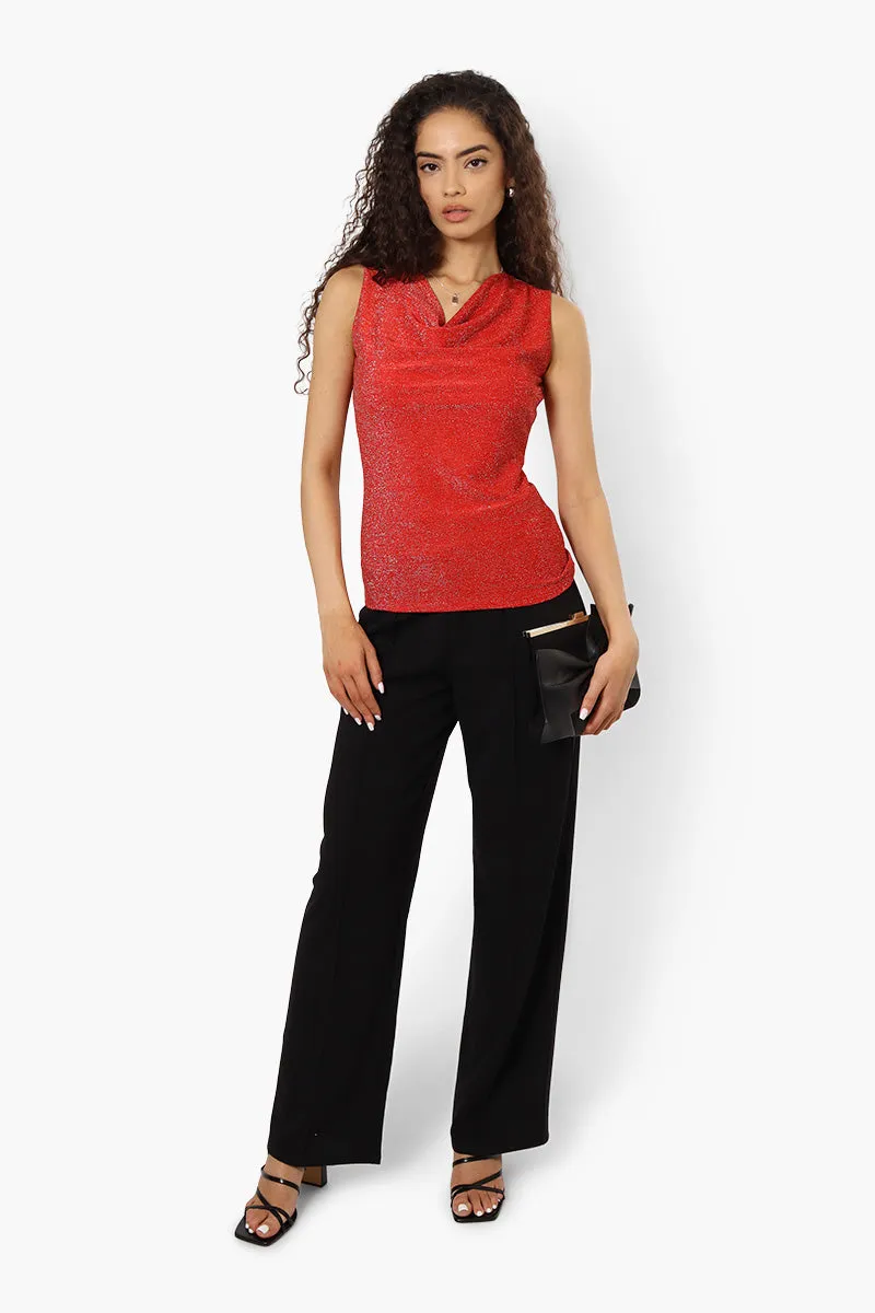 Limite Lurex Cowl Neck Tank Top - Red