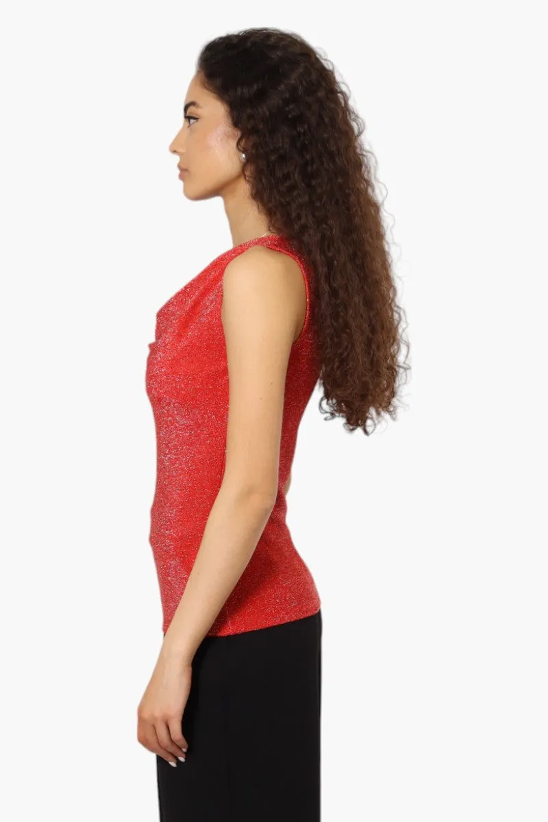 Limite Lurex Cowl Neck Tank Top - Red