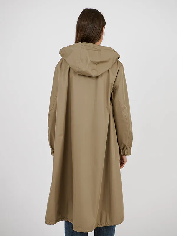 Long Belted Waterpoof Jacket in Mid Khaki