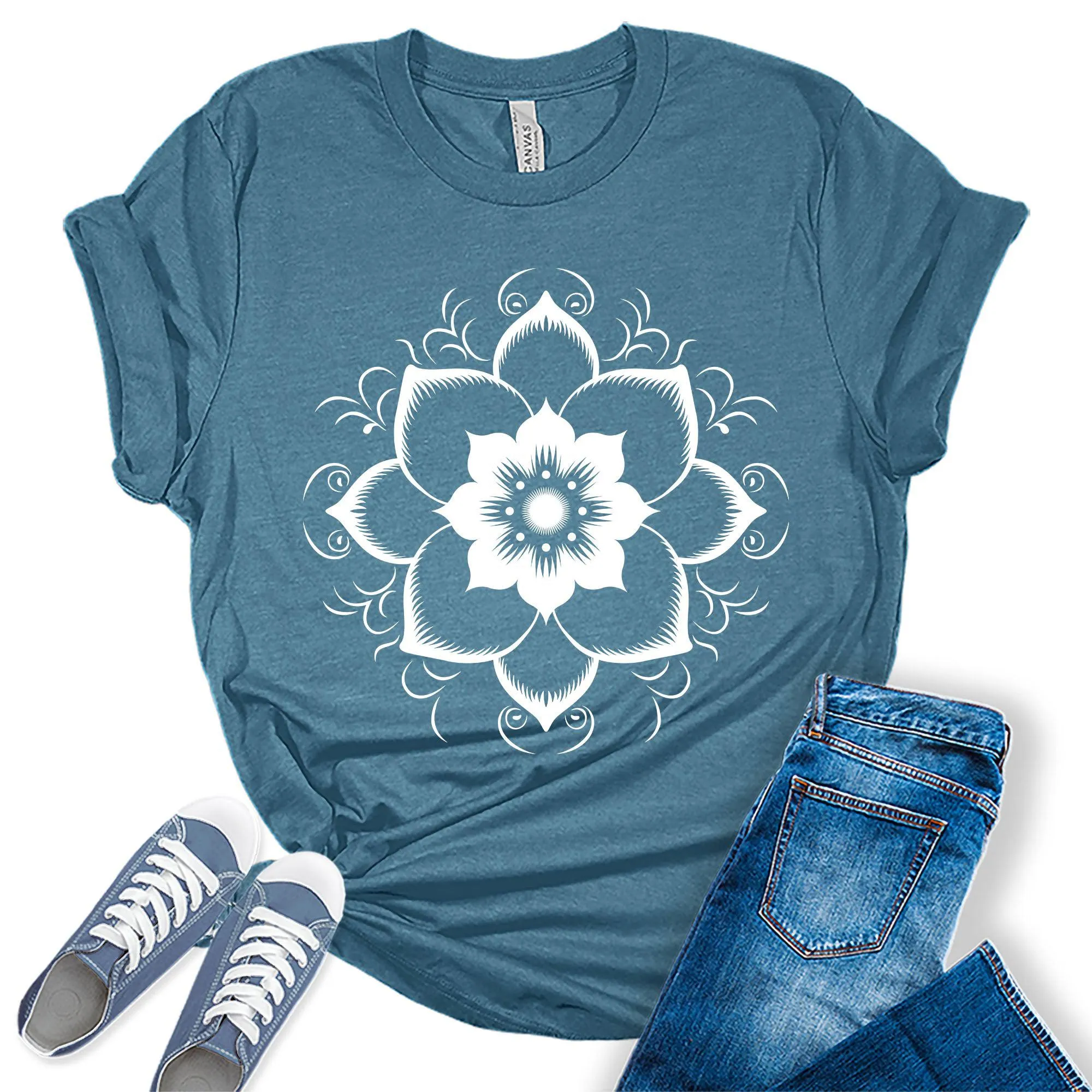 Lotus Mandala Flower Graphic Tees for Women