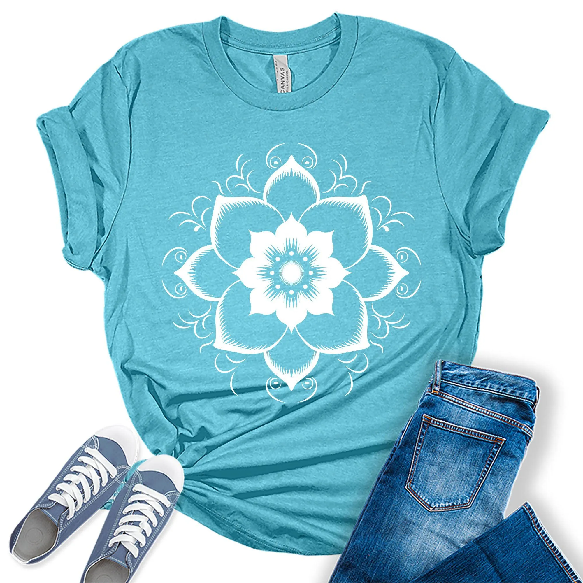 Lotus Mandala Flower Graphic Tees for Women