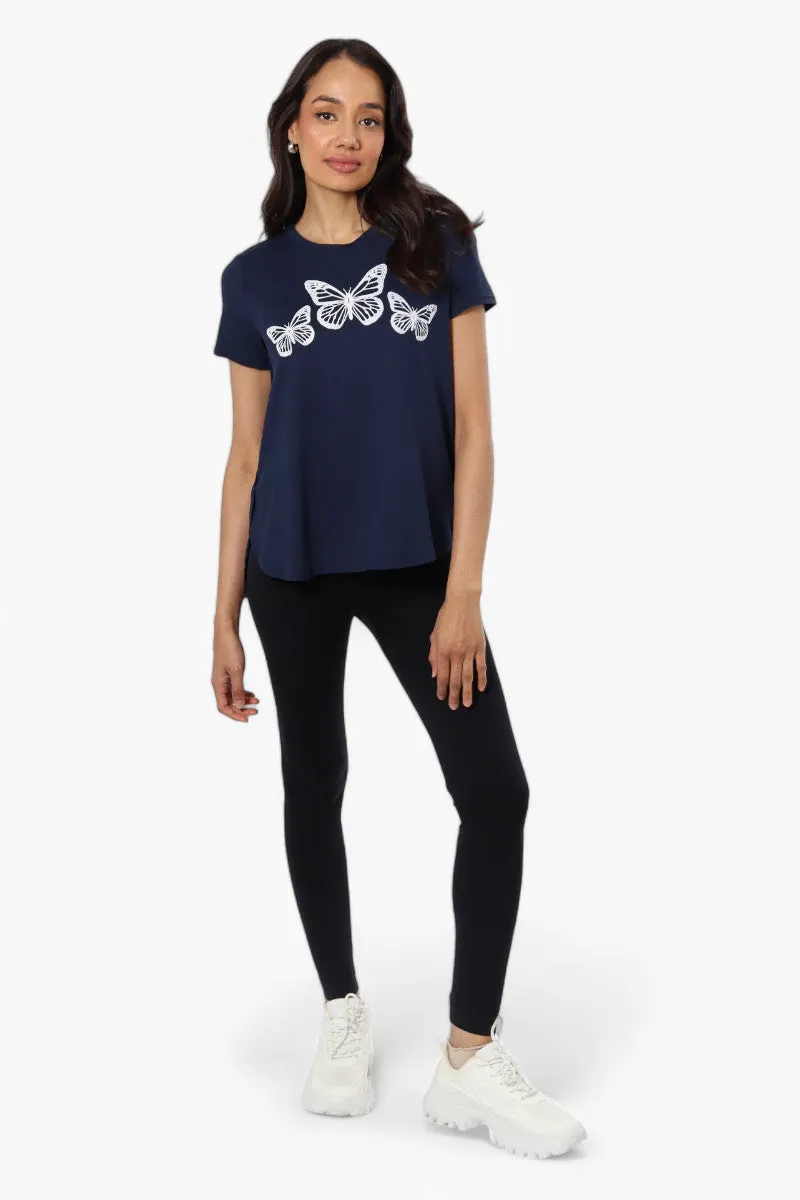 Magazine Butterfly Print Tee - Navy