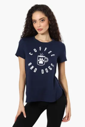 Magazine Coffee And Dogs Print Tee - Navy