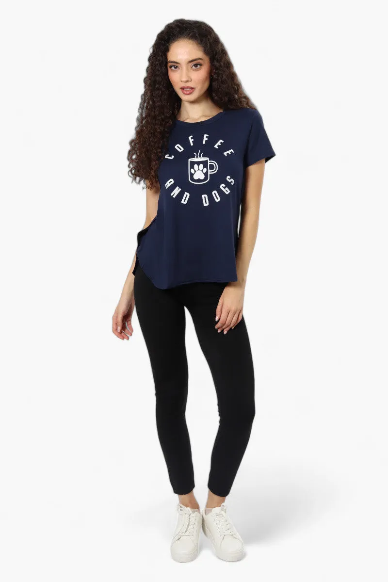 Magazine Coffee And Dogs Print Tee - Navy