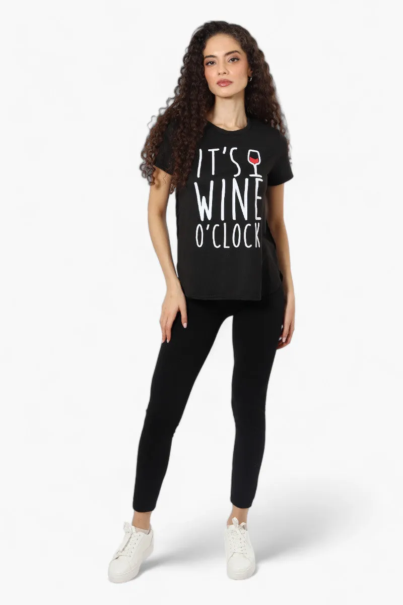 Magazine It's Wine O'Clock Print Tee - Black