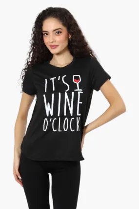 Magazine It's Wine O'Clock Print Tee - Black