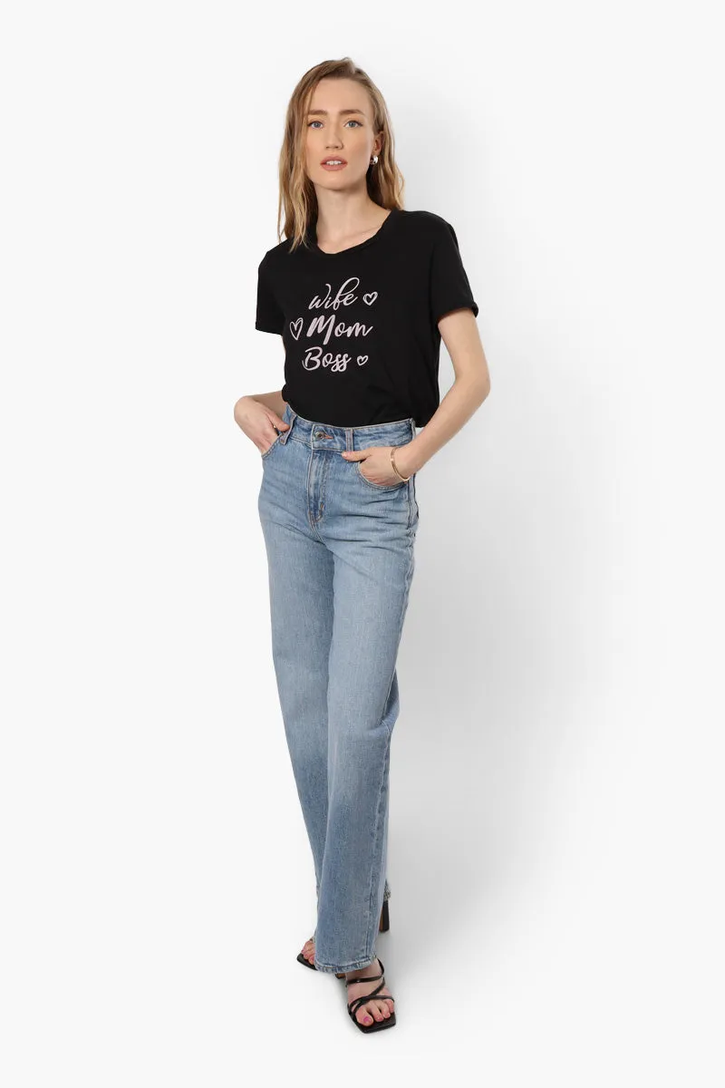 Magazine Mom Printed High Low Tee - Black