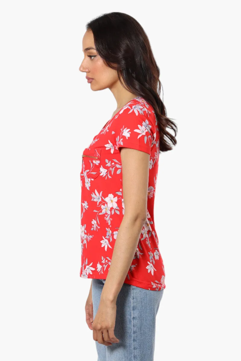 Majora Floral Cap Sleeve Henley Tee - Red