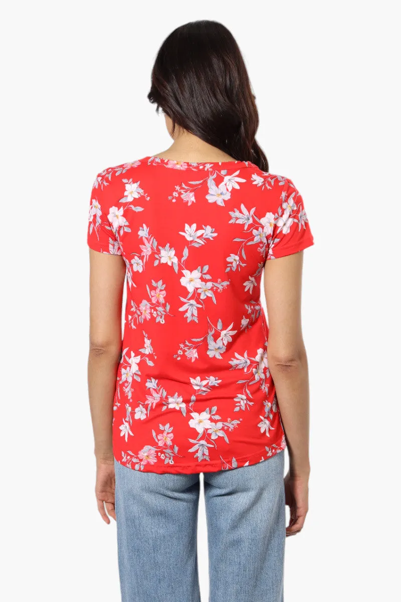 Majora Floral Cap Sleeve Henley Tee - Red