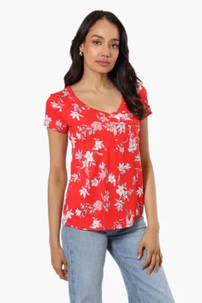 Majora Floral Cap Sleeve Henley Tee - Red