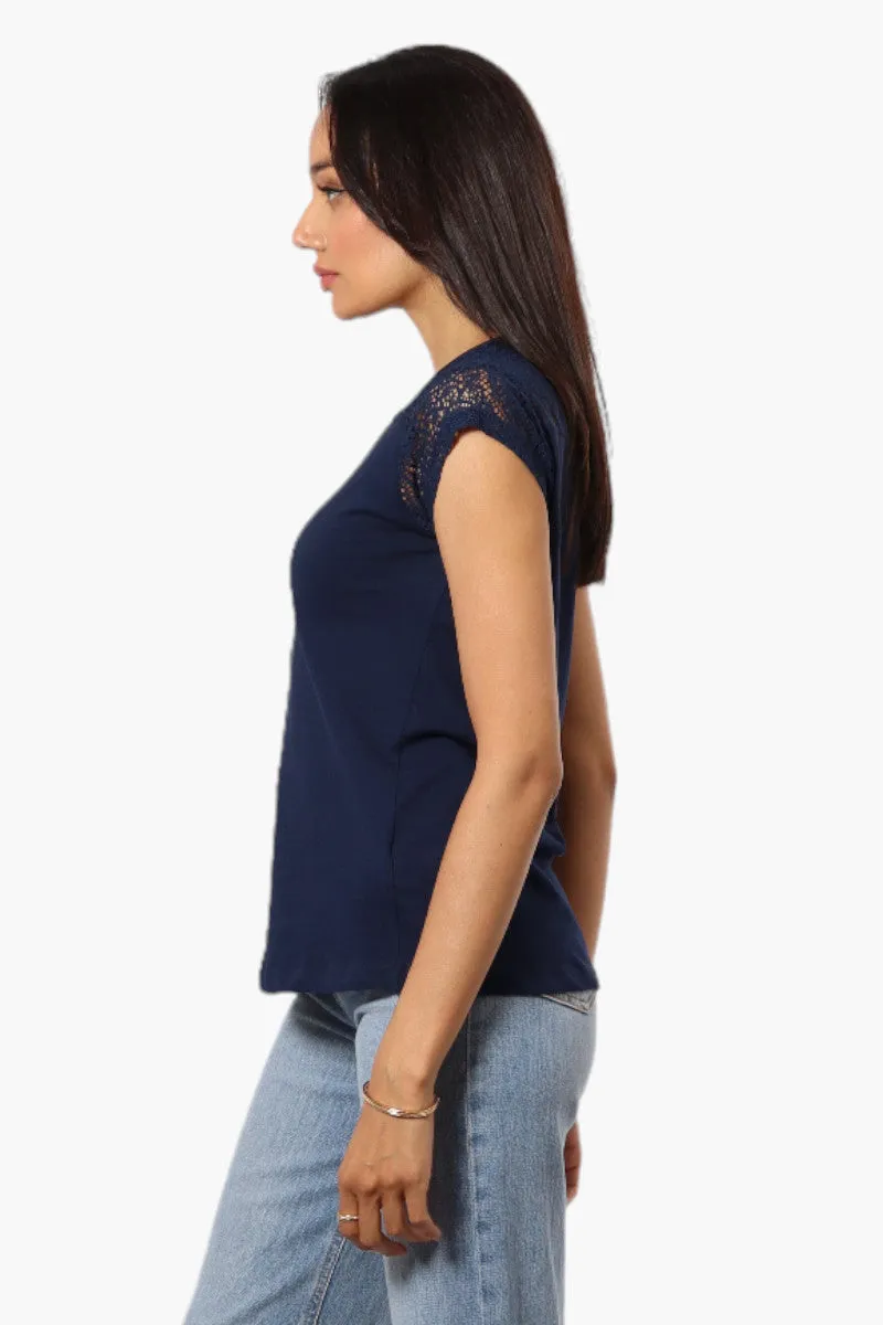 Majora Half Zip Lace Shoulder Tee - Navy