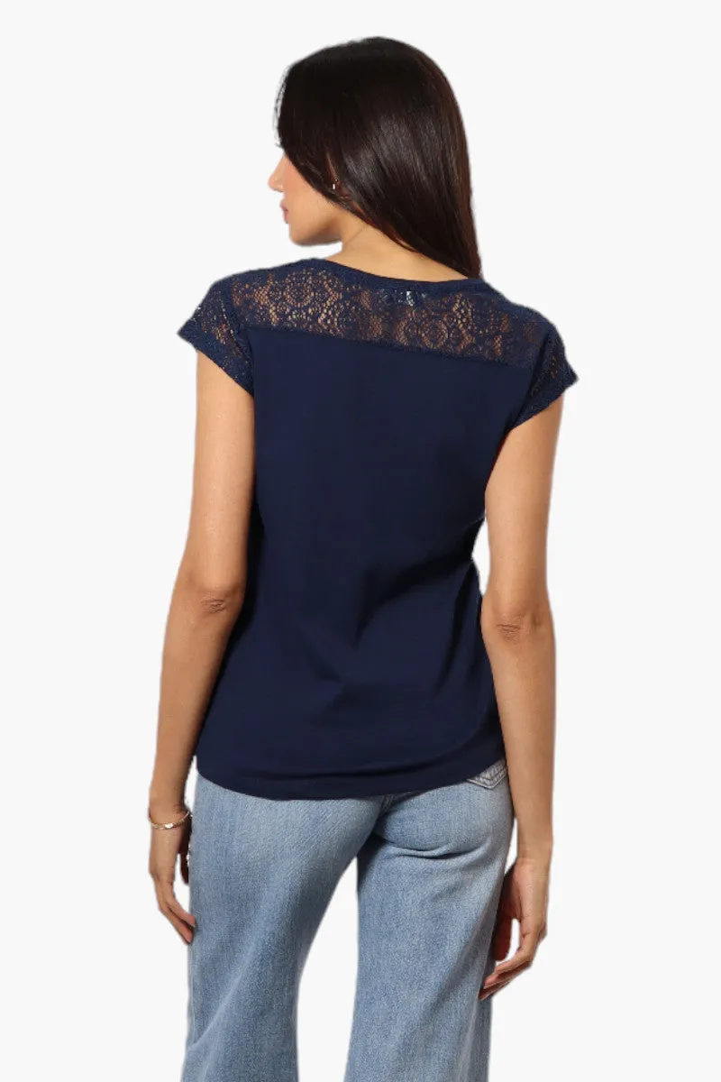 Majora Half Zip Lace Shoulder Tee - Navy