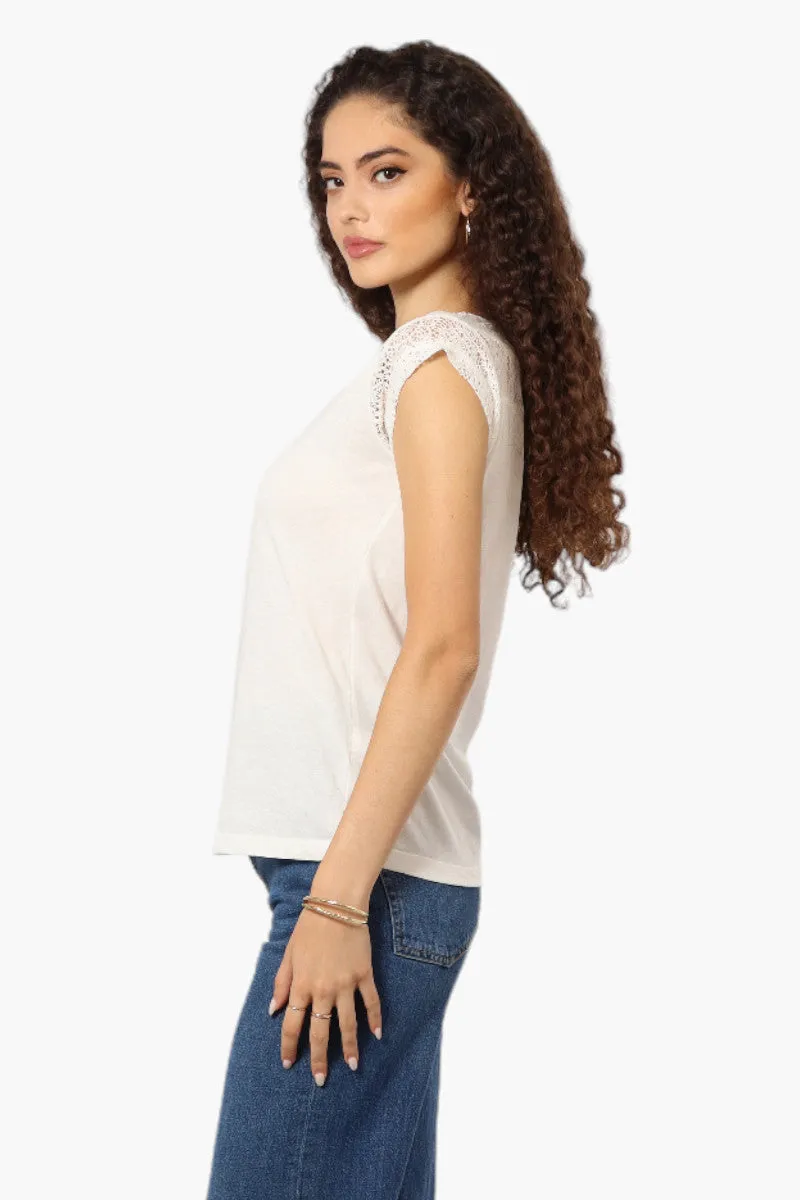 Majora Half Zip Lace Shoulder Tee - White