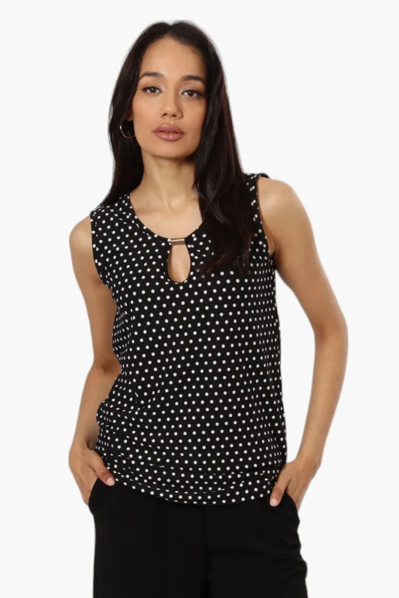 Majora Polka Dot Pattern Keyhole Tank Top - Black