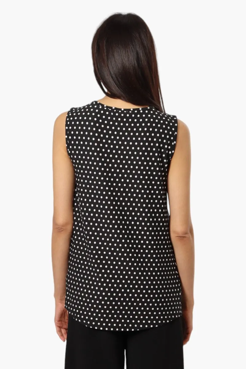 Majora Polka Dot Pattern Keyhole Tank Top - Black